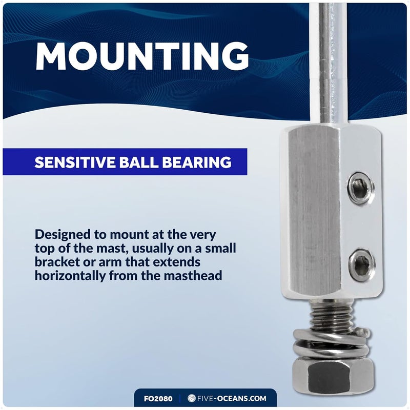 Five Oceans 14-1/2-Inch Sailing Boat Wind Direction Indicator, Wind Vane with Sensitive Ball Bearing - FO2080 - Image 5